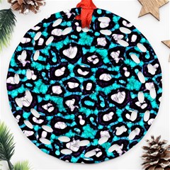 Turquoise Black Cheetah Abstract  Ornament (Round Filigree) 