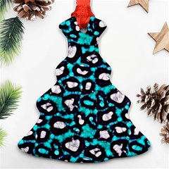 Turquoise Black Cheetah Abstract  Christmas Tree Ornament (2 Sides)