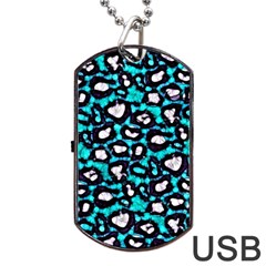 Turquoise Black Cheetah Abstract  Dog Tag Usb Flash (one Side) by OCDesignss