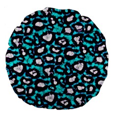 Turquoise Black Cheetah Abstract  Large 18  Premium Flano Round Cushions