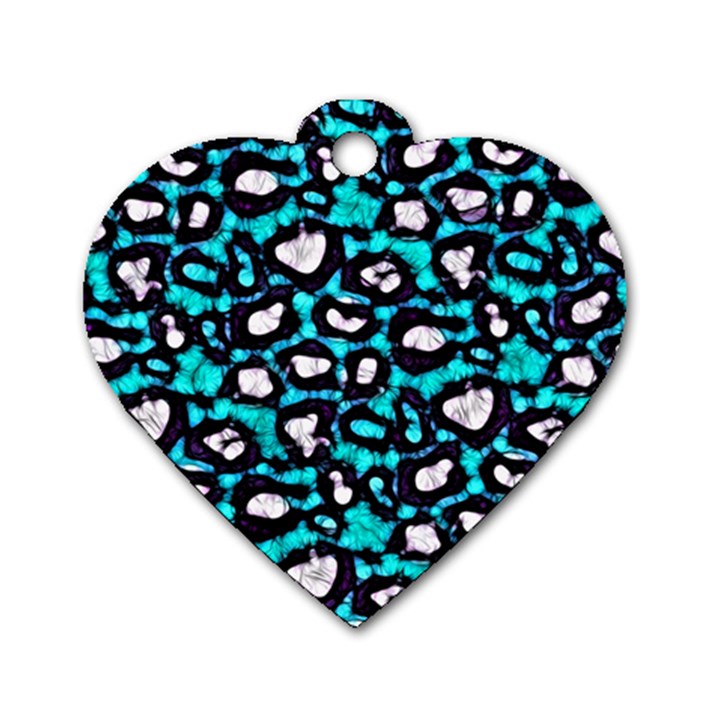 Turquoise Blue Cheetah Abstract  Dog Tag Heart (Two Sides)