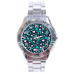 Turquoise Blue Cheetah Abstract  Stainless Steel Men s Watch