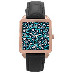 Turquoise Blue Cheetah Abstract  Rose Gold Watches