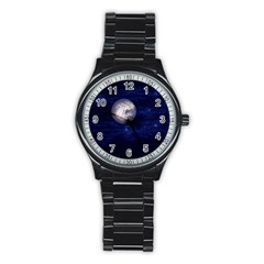 Moon And Stars Stainless Steel Round Watches