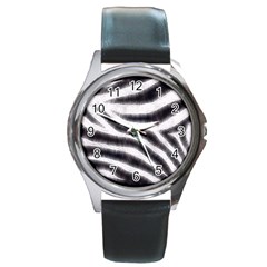 Black&white Zebra Abstract Pattern  Round Metal Watches