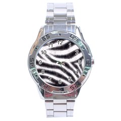 Black&white Zebra Abstract Pattern  Stainless Steel Men s Watch