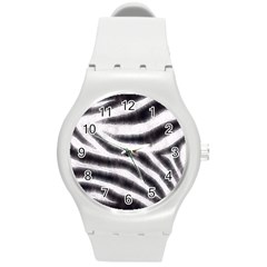 Black&white Zebra Abstract Pattern  Round Plastic Sport Watch (m)