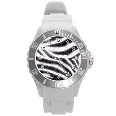 Black&white Zebra Abstract Pattern  Round Plastic Sport Watch (l) by OCDesignss