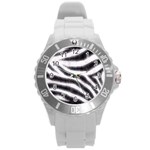 Black&White Zebra Abstract Pattern  Round Plastic Sport Watch (L) Front