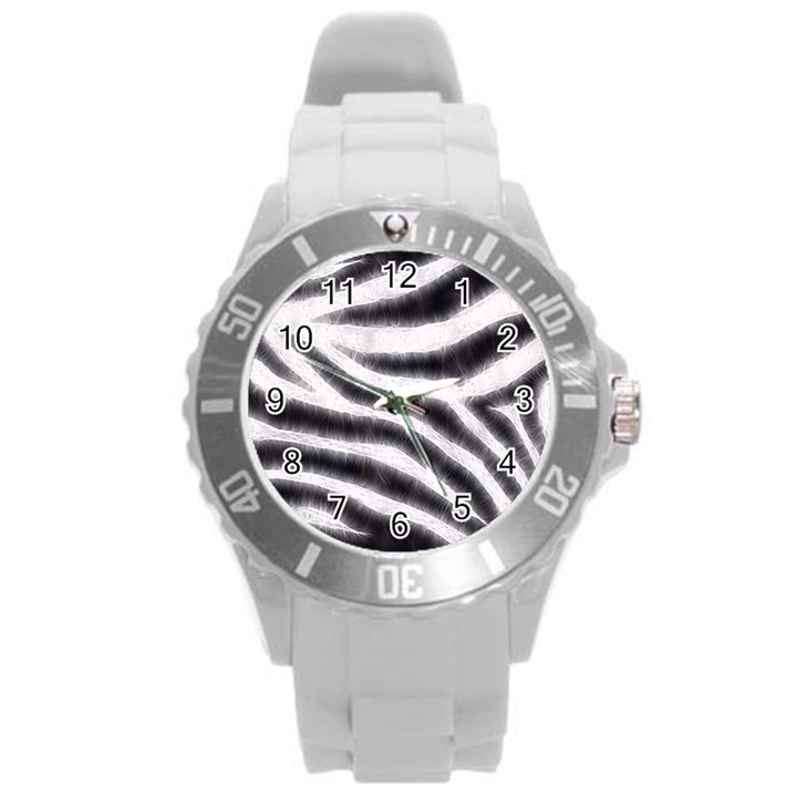 Black&White Zebra Abstract Pattern  Round Plastic Sport Watch (L)