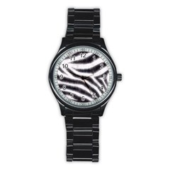 Black&white Zebra Abstract Pattern  Stainless Steel Round Watches by OCDesignss