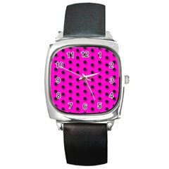 Florescent Pink Polka-dot  Square Metal Watches