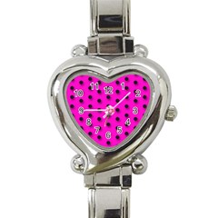 Florescent Pink Polka-dot  Heart Italian Charm Watch