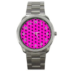 Florescent Pink Polka-dot  Sport Metal Watches by OCDesignss