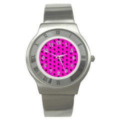 Florescent Pink Polka-dot  Stainless Steel Watches