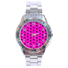 Florescent Pink Polka-dot  Stainless Steel Men s Watch