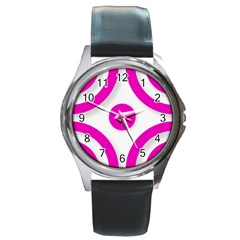 Pink White Abstract Unique Patterns  Round Metal Watches