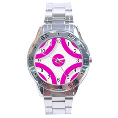 Pink White Abstract Unique Patterns  Stainless Steel Men s Watch