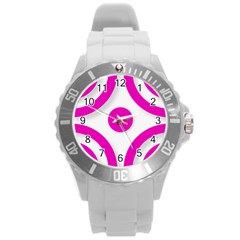 Pink White Abstract Unique Patterns  Round Plastic Sport Watch (l)