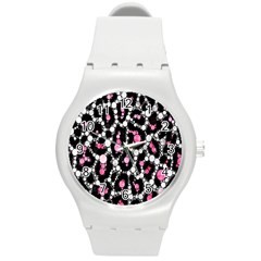 Pink Cheetah Bling  Round Plastic Sport Watch (m)