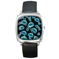 Turquoise Sassy Lips  Square Metal Watches