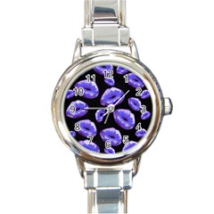 Sassy Purple Puckered Lips  Round Italian Charm Watches