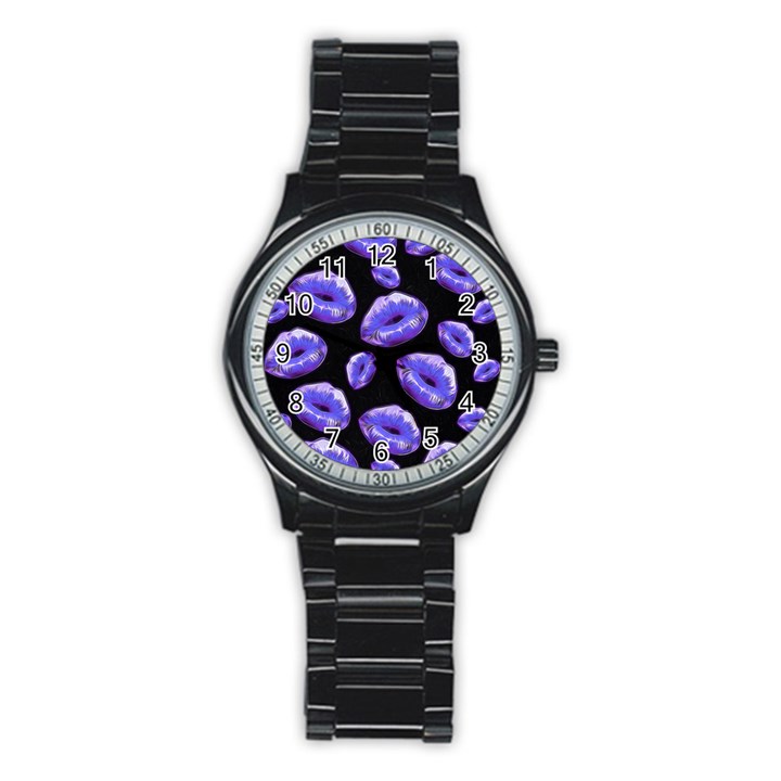 Sassy Purple Puckered Lips  Stainless Steel Round Watches