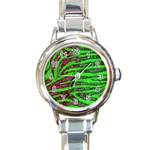 Florescent Green Zebra Print Abstract  Round Italian Charm Watches Front