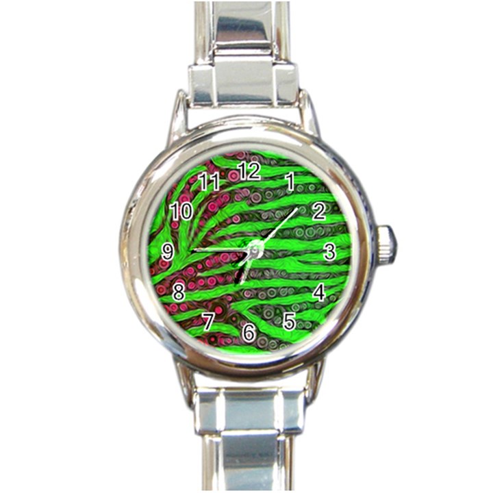 Florescent Green Zebra Print Abstract  Round Italian Charm Watches