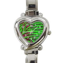 Florescent Green Zebra Print Abstract  Heart Italian Charm Watch by OCDesignss