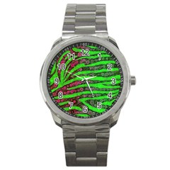 Florescent Green Zebra Print Abstract  Sport Metal Watches