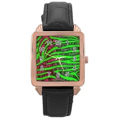 Florescent Green Zebra Print Abstract  Rose Gold Watches