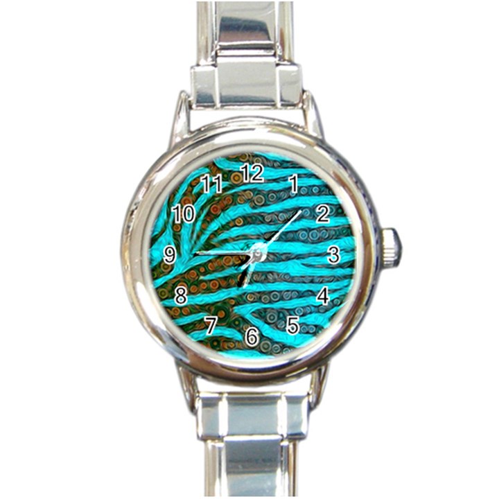 Turquoise Blue Zebra Abstract  Round Italian Charm Watches