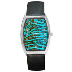 Turquoise Blue Zebra Abstract  Barrel Metal Watches by OCDesignss