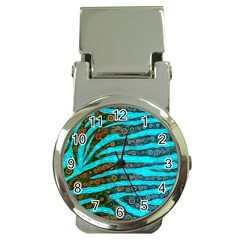 Turquoise Blue Zebra Abstract  Money Clip Watches