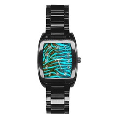 Turquoise Blue Zebra Abstract  Stainless Steel Barrel Watch