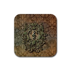 Elegant Clef With Floral Elements On A Background With Damasks Rubber Coaster (square)  by FantasyWorld7