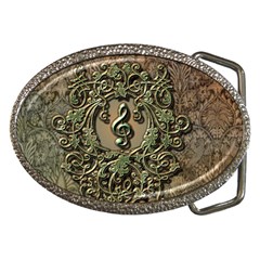 Elegant Clef With Floral Elements On A Background With Damasks Belt Buckles