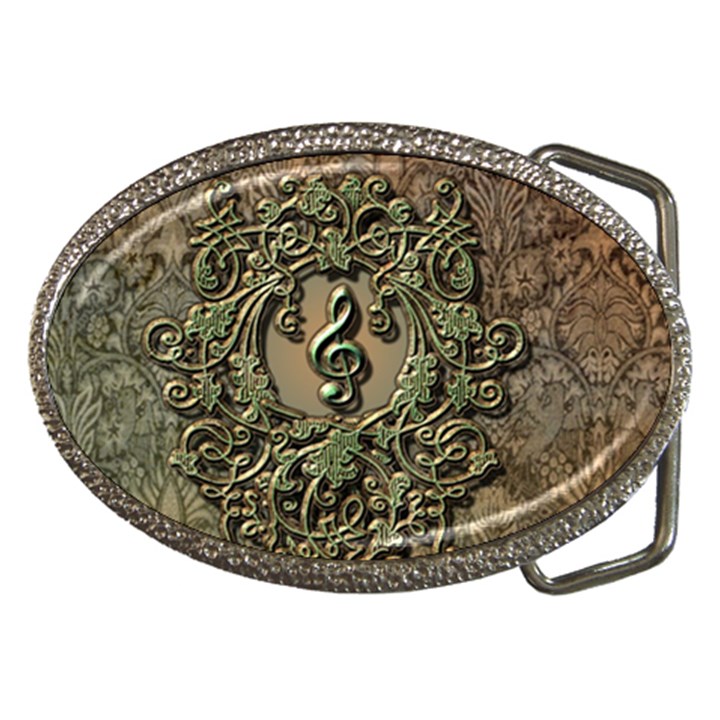 Elegant Clef With Floral Elements On A Background With Damasks Belt Buckles