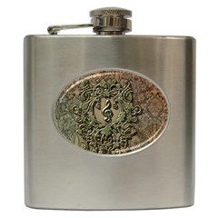 Elegant Clef With Floral Elements On A Background With Damasks Hip Flask (6 Oz)