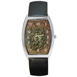 Elegant Clef With Floral Elements On A Background With Damasks Barrel Metal Watches Front