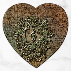 Elegant Clef With Floral Elements On A Background With Damasks Jigsaw Puzzle (heart)