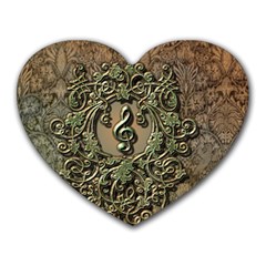 Elegant Clef With Floral Elements On A Background With Damasks Heart Mousepads by FantasyWorld7