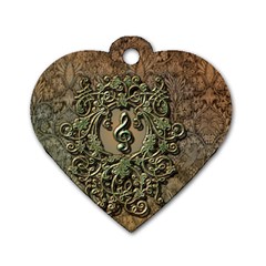 Elegant Clef With Floral Elements On A Background With Damasks Dog Tag Heart (two Sides)