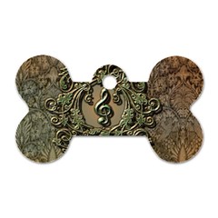 Elegant Clef With Floral Elements On A Background With Damasks Dog Tag Bone (two Sides)