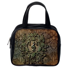 Elegant Clef With Floral Elements On A Background With Damasks Classic Handbags (one Side)