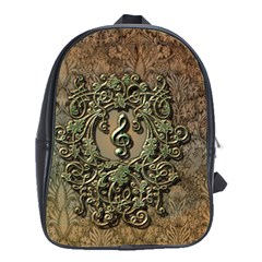 Elegant Clef With Floral Elements On A Background With Damasks School Bags(large)  by FantasyWorld7