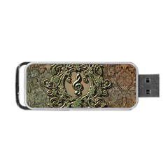 Elegant Clef With Floral Elements On A Background With Damasks Portable Usb Flash (one Side)