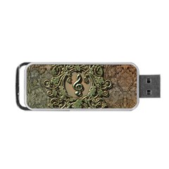 Elegant Clef With Floral Elements On A Background With Damasks Portable Usb Flash (two Sides)