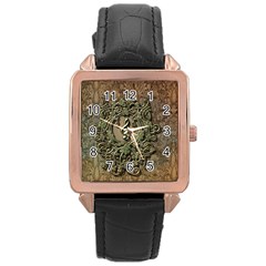 Elegant Clef With Floral Elements On A Background With Damasks Rose Gold Watches